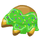 A freshly baked cookie shaped like a Krawks paw with hundreds and thousands sprinkles on top.