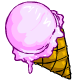 A generous scoop of strawberry ice cream
in a crunchy waffle cone.