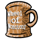 A hand carved wooden mug with Wheel Of
Monotony printed on it!