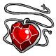 A heart-shaped ruby on a silver chain.