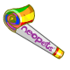 Blow in the tube and watch the curl unfold as you make a loud trumpeting sound!