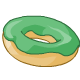 A doughnut with green icing.