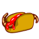 Un jugo espeso de gusanos envuelto en pan de hot dog con salsa de tomate.