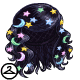 A silky shimmering wig filled with moons and stars.