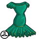This gown has a shimmery emerald hue.