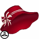 This charming red hat has been decorated with a bit of holiday ribbon.