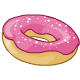 A doughnut with pink icing and sprinkles.