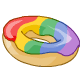 A doughnut with rainbow icing and sprinkles.