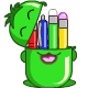 Its head flips up, and you can store your pencils inside.  The green pencil holder isnt as rare as the other ones!