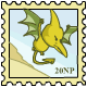 This stamp depicts a Tyrannian Korbat soaring through the skies.