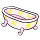 This pretty pink bath with a yellow flower motif will brighten up any bathroom.