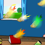 Flaming potatoes fly through the air.