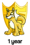 1 Year: A yellow lupe infront of a golden user shield