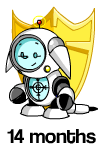 14 Months: A smiling robot kacheek infront of a golden user shield