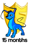 15 Months: A smiling blue gelert infront of a golden user shield