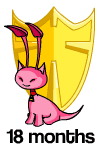 18 Months: A smiling red aisha infront of a golden user shield