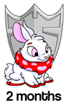 2 Months: A smiling red cybunny infront of a silver user shield