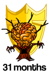 31 Months: An angry Brain Tree, infront of a golden user shield