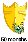 50 Months: A small cute Mootix Petpetpet infront of a golden user shield