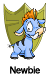Newbie: The starting Neopets user shield, a blue Moehog infront of a bronze shield