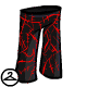 Synthetic leather trousers that have been splattered in red paint.