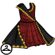 An elegant red and black dress, perfect for a masquerade ball.