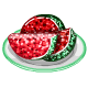 Watermelon slices in a fruity red and green color with a sprinkling of sugar