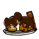 A creamy chocolate pudding with fudge sauce in the shape of a Kougra!