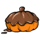 A minature pumpkin dipped in thick milk chocolate.