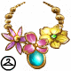 This lovely necklace is comprised of three enameled gold flowers and a delightful drop pendant.