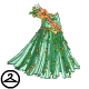 A ravishing gown that was constructed by woodland petpets out of leaves, vines, and flowers.