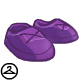 A pair of shiny purple shoes that are easy to tie.