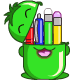 Its head flips up, and you can store your
pencils inside.  The green pencil holder isnt as rare as the other ones!