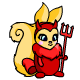 This Usuki is dressed in finest red velvet, complete with a red plastic trident.
