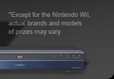 Except for the Nintendo Wii, actual brands and models of prizes may vary